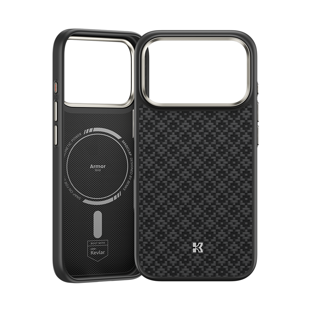 Extreme close-up of the premium Kevlar® weave on the Benks ArmorGrid case, showing its durable and artistic pattern.