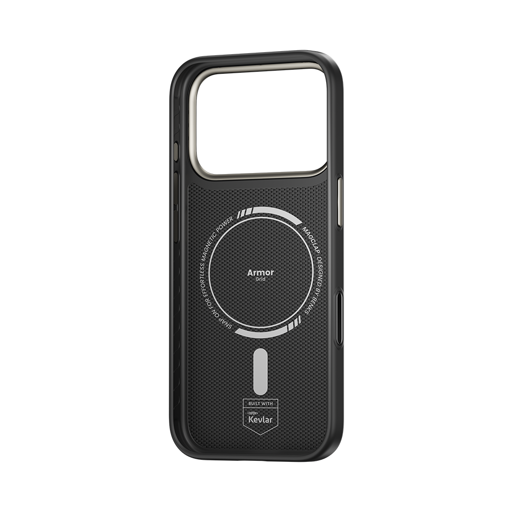 The ultra-thin Kevlar® back of the Benks ArmorPro case supports strong MagSafe charging for iPhone 17 Pro Max.