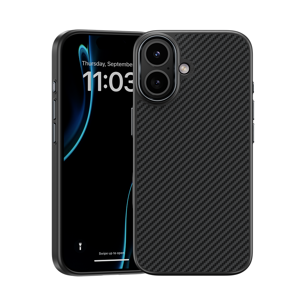 Benks iPhone 17 Case made with 600D Kevlar® Fiber for durable, impact-resistant protection with a sleek carbon fiber texture and MagSafe compatibility.