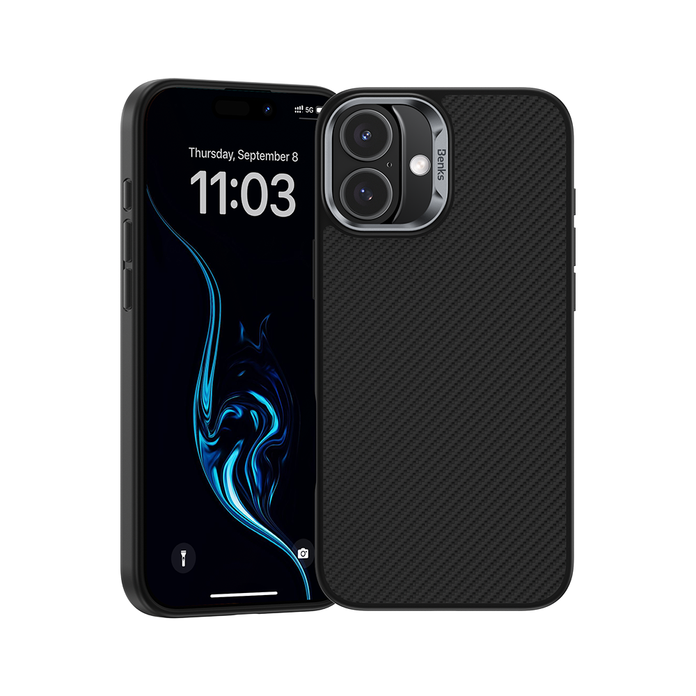 ArmorPro Case for iPhone 16 Plus, built with 600D DuPont™ Kevlar® fiber for robust protection and a minimalistic style. MagSafe compatible and ultra-slim, this case offers improved anti-slip features and an easily detachable design.