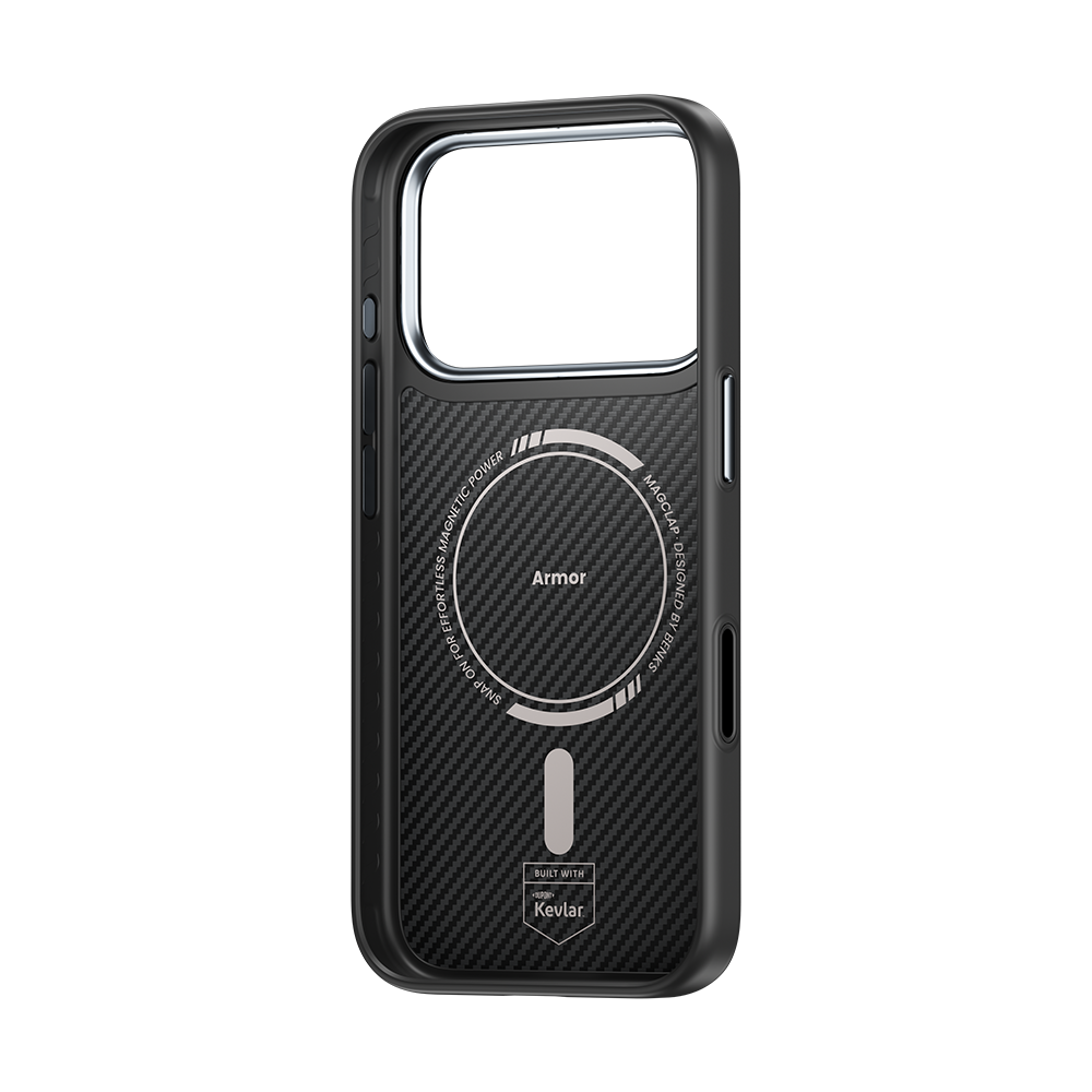 Side view of Benks iPhone 17 Pro Max Case, featuring reinforced 600D Kevlar® Fiber for drop protection while maintaining a slim, lightweight profile.