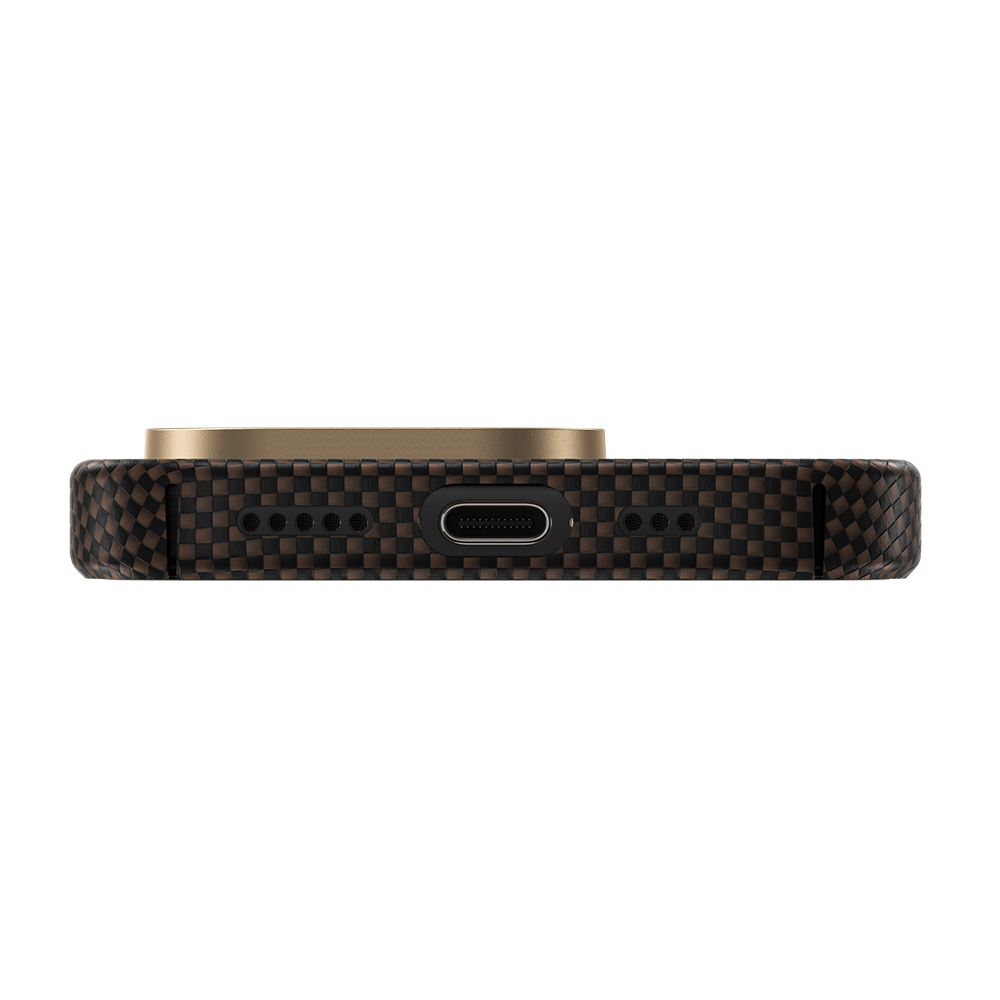 Gold ArmorTint Kevlar® case with MagSafe and bottom cutout for iPhone 16 Pro Max