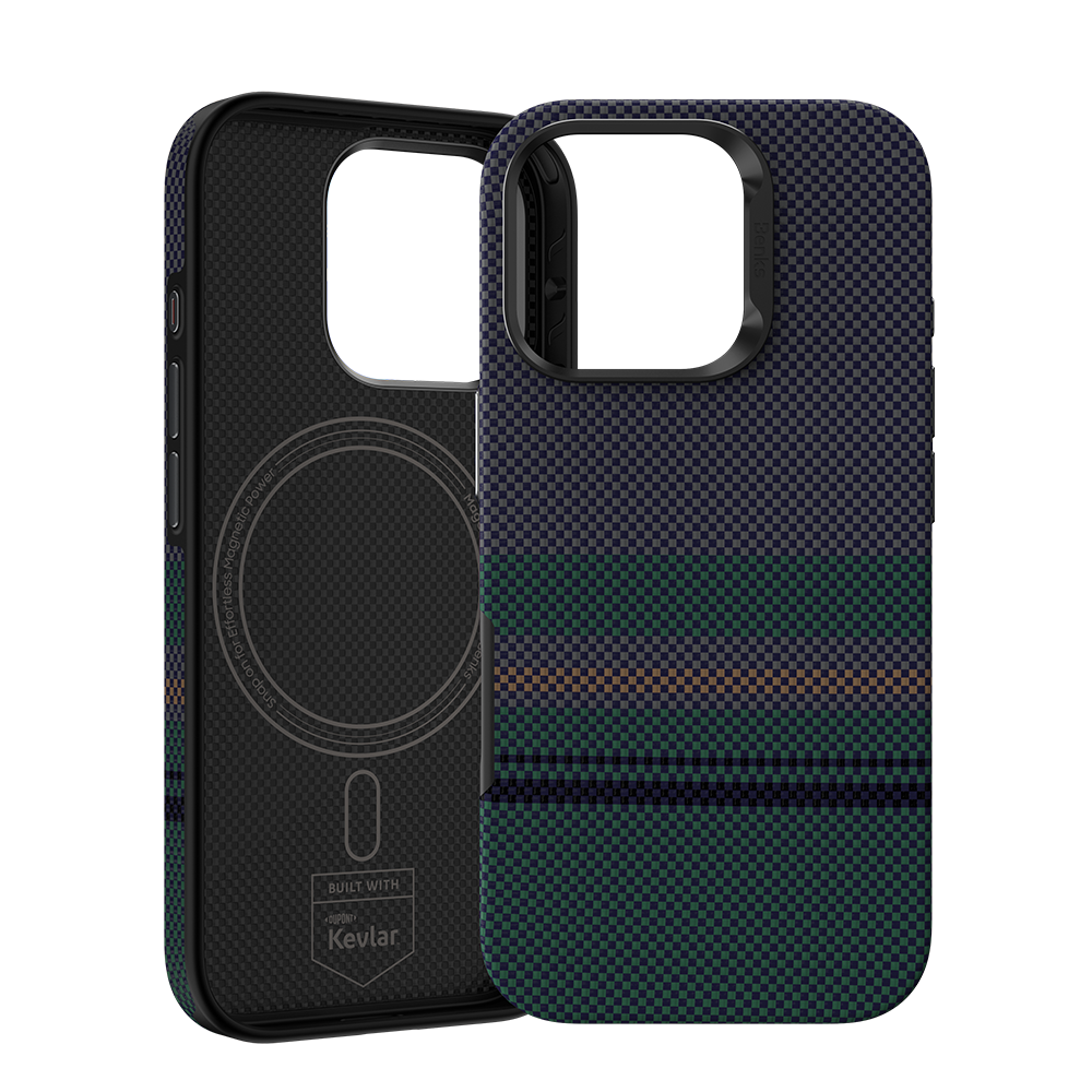 MagSafe compatible Aurora ArmorPro Case featuring lightweight yet strong 600D Kevlar® Fiber for iPhone 16