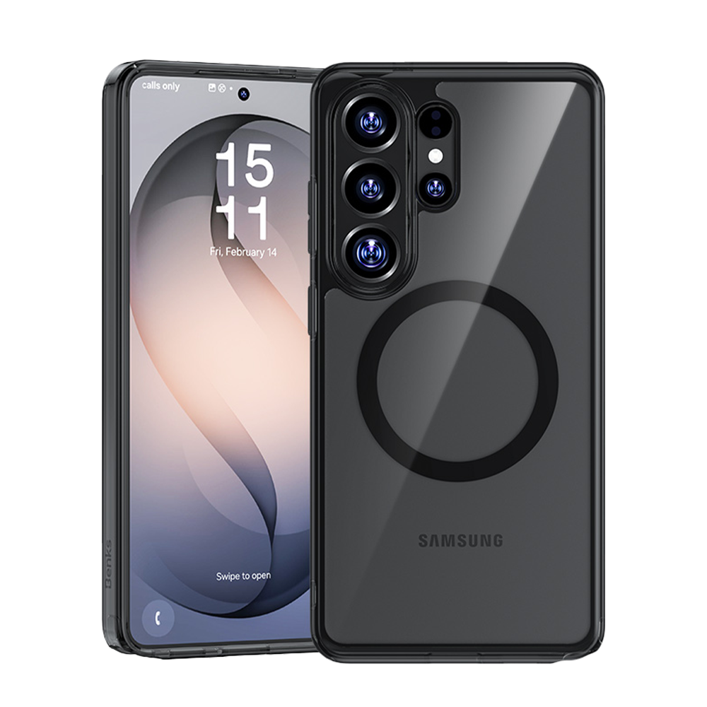 Side view of clear phone case for Samsung Galaxy S26 Ultra showing slim profile and clear frame