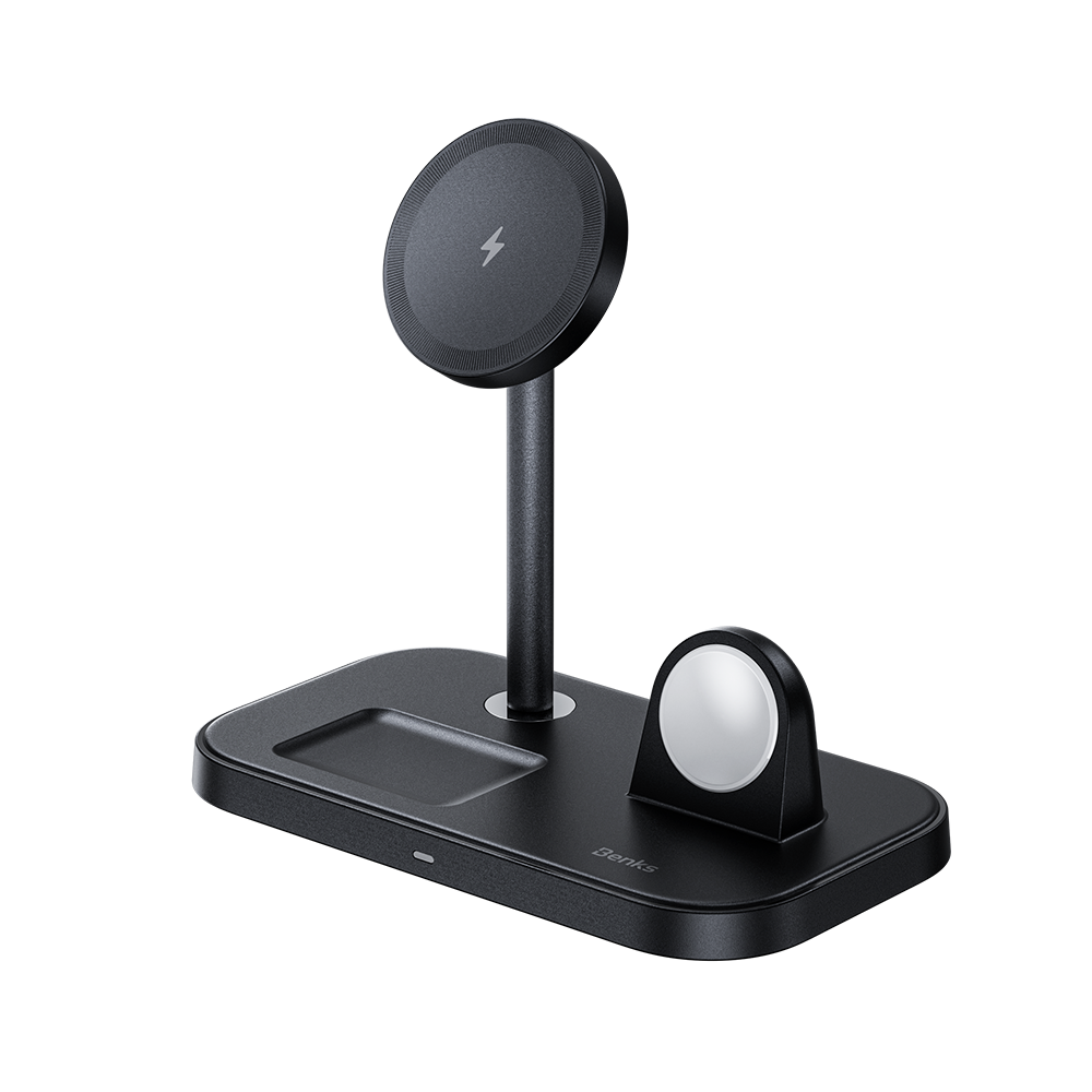 Top-down view of the Benks 3-in-1 Wireless Charger Stand demonstrating its flexible angle adjustment capabilities for optimal viewing.