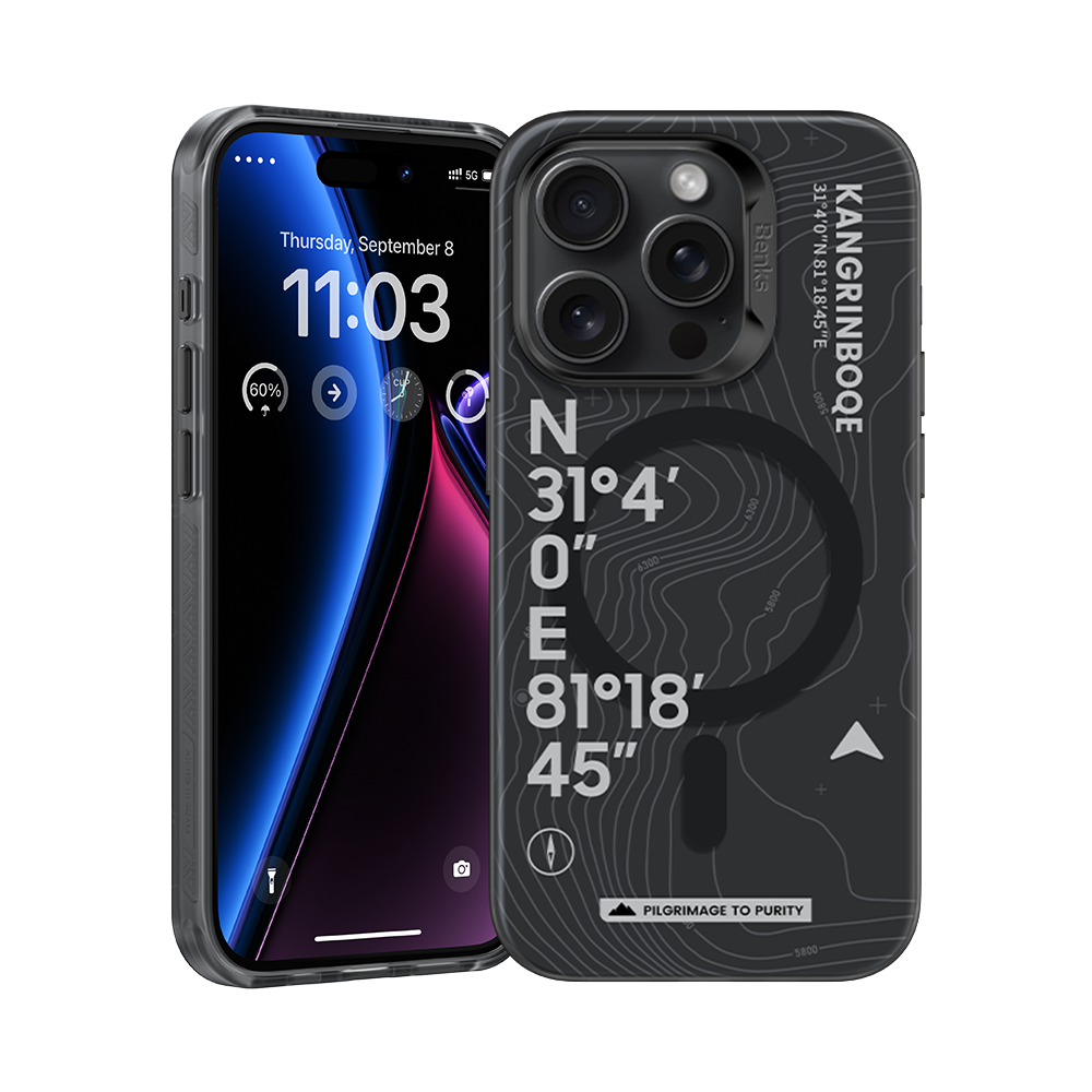 MagClap Kangrinboqe Case for iPhone 15 Pro Image of the MagClap Kangrinboqe Phone Case for iPhone 15 Pro from the Summits series, inspired by Mount Kailash, offering rugged durability and refined elegance.