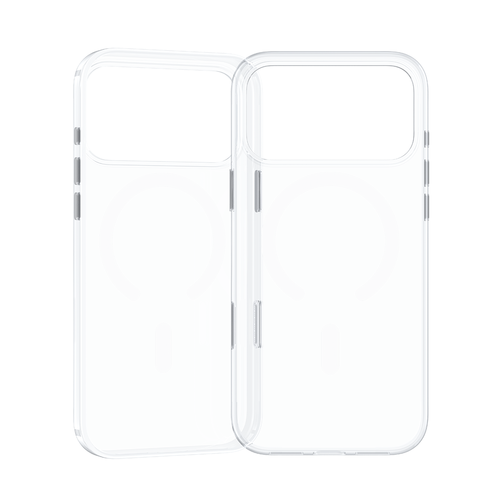 Clear protective phone case for iPhone 17 Pro Max with raised camera frame.