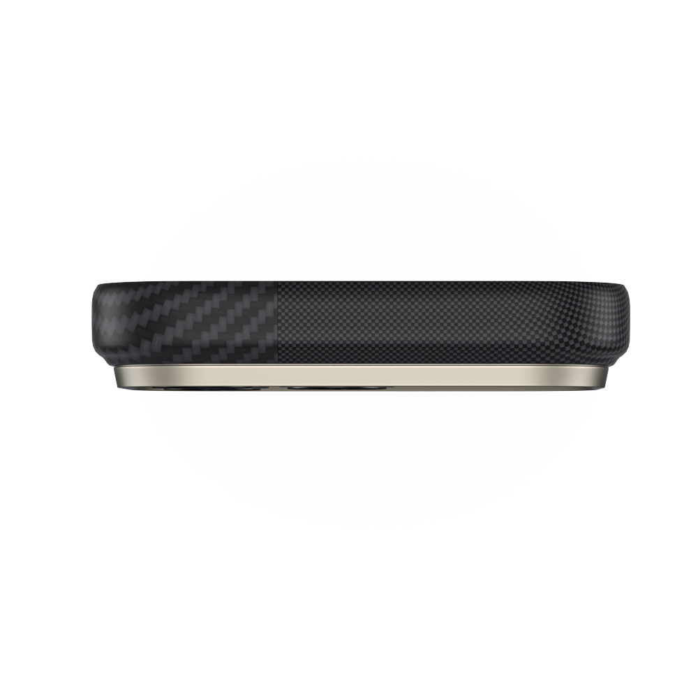 Benks iPhone 17 Pro Max Case side and bottom view, crafted with 600D and 1500D Kevlar® Fiber, offering a lightweight yet durable design with MagSafe compatibility.