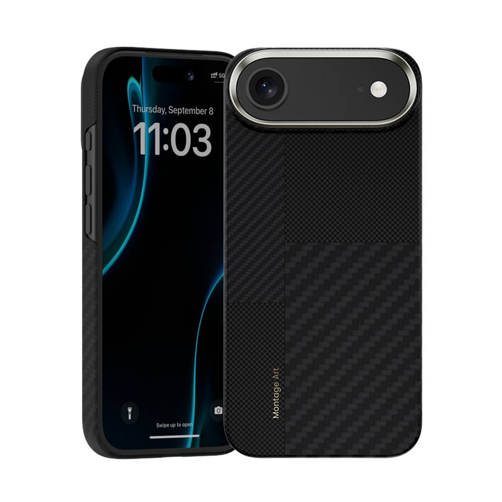 Front view of iPhone Air ArmorGrid ArmorAir Case, featuring durable Kevlar® fiber material with sleek textured design and integrated camera frame protection.