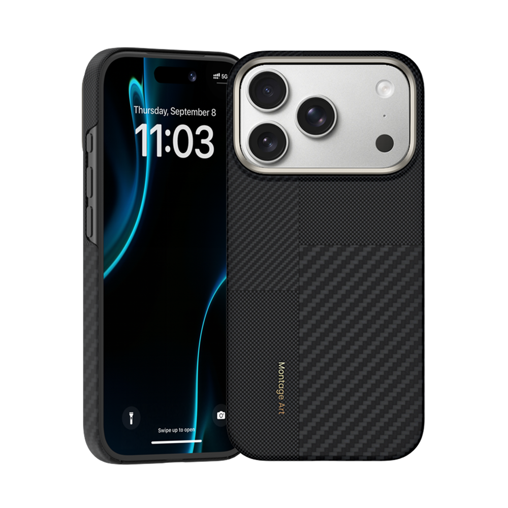 Benks iPhone 17 Pro Max Kevlar® Case, showing the front design with ergonomic features and impact-resistant properties.