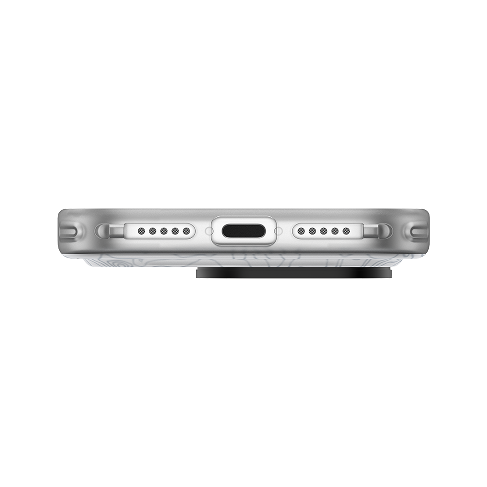 Bottom view of Mt. Blanc iPhone 17 Pro Max Case with precise cutouts for charging port and speakers.