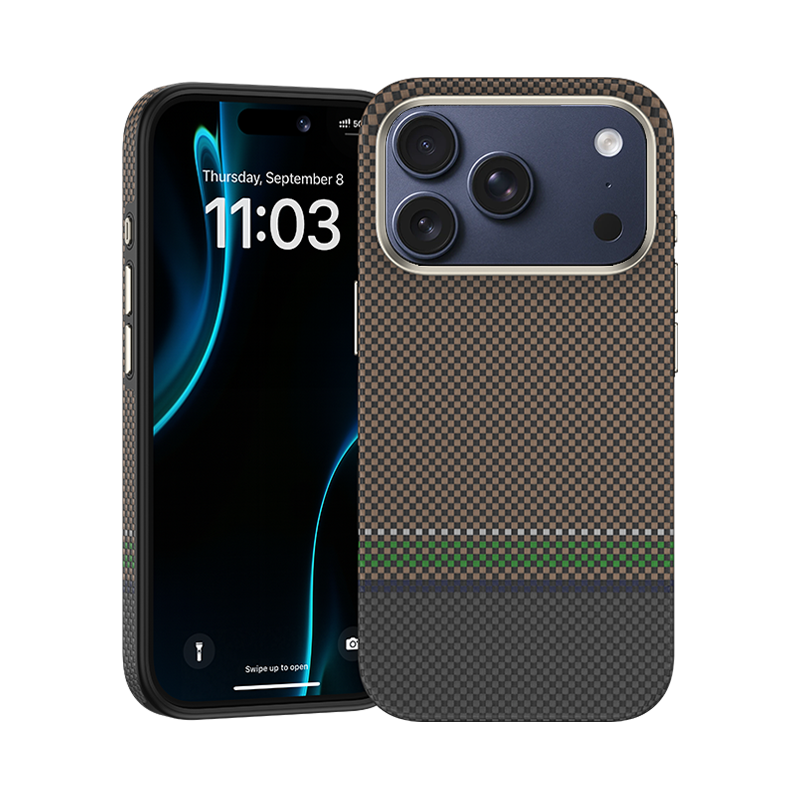 Benks iPhone 17 Pro Max Kevlar® Case, showing the front design with ergonomic features and impact-resistant properties.
