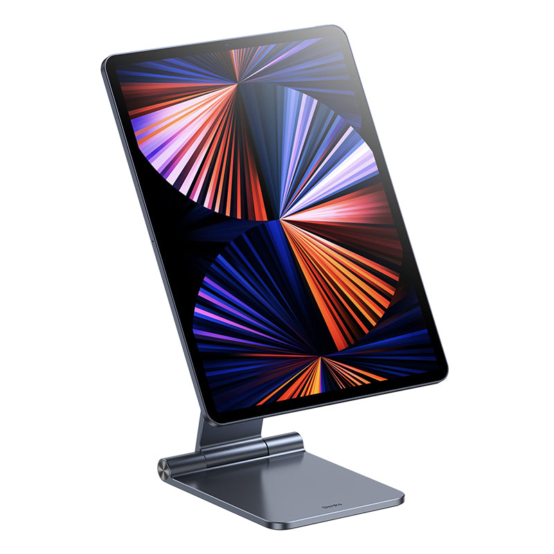 Infinity Magnetic iPad Stand - Close-up of the Benks adjustable iPad stand showcasing its features. This Apple iPad stand is the ideal mount for those who need a secure and stylish way to hold their iPad. The iPad stand offers multiple viewing angles, making it perfect for any Apple device. Upgrade your desk setup with this functional and elegant Apple iPad stand, providing a strong mount for your iPad.