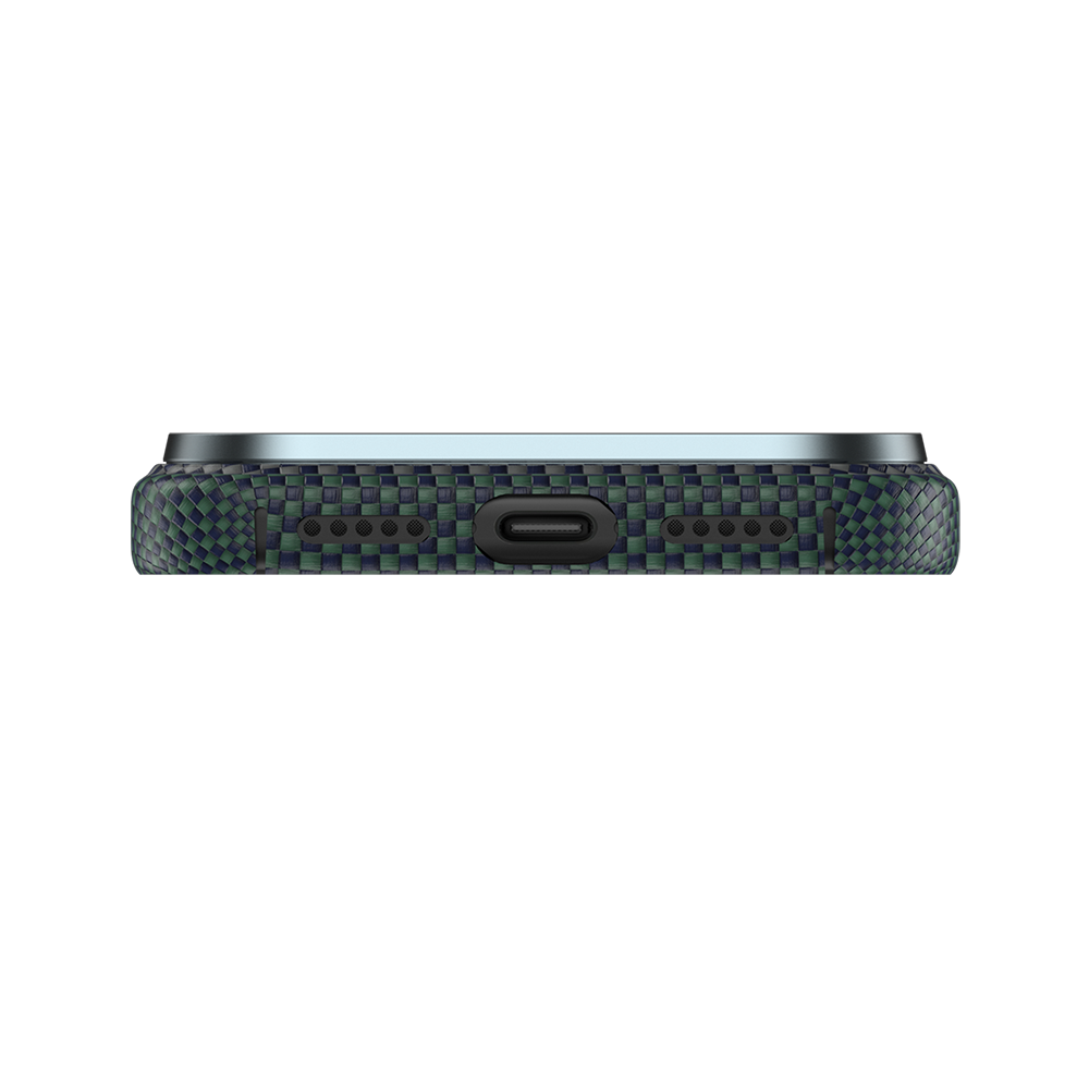 Benks iPhone 17 Pro Max Case side and bottom view, offering lightweight durability and MagSafe compatibility, built with tough Kevlar® Fiber for reliable protection.