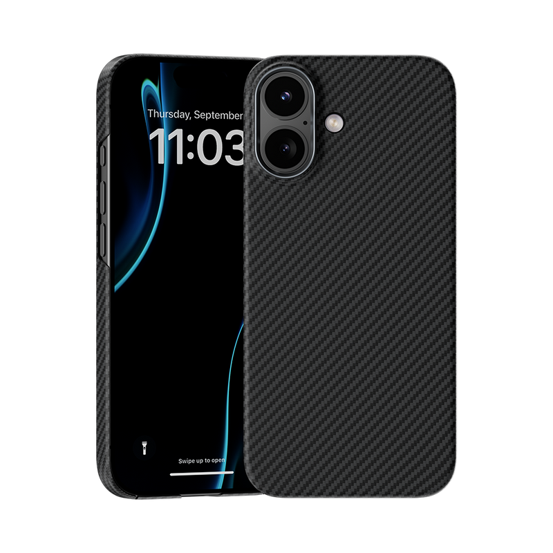 Benks iPhone 17 Case made with 600D Kevlar® Fiber, offering a slim, lightweight design with a carbon fiber texture for premium protection and style.