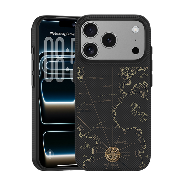 Benks ArmorEdge Kevlar case for iPhone 17 Pro Max black with world map engraving