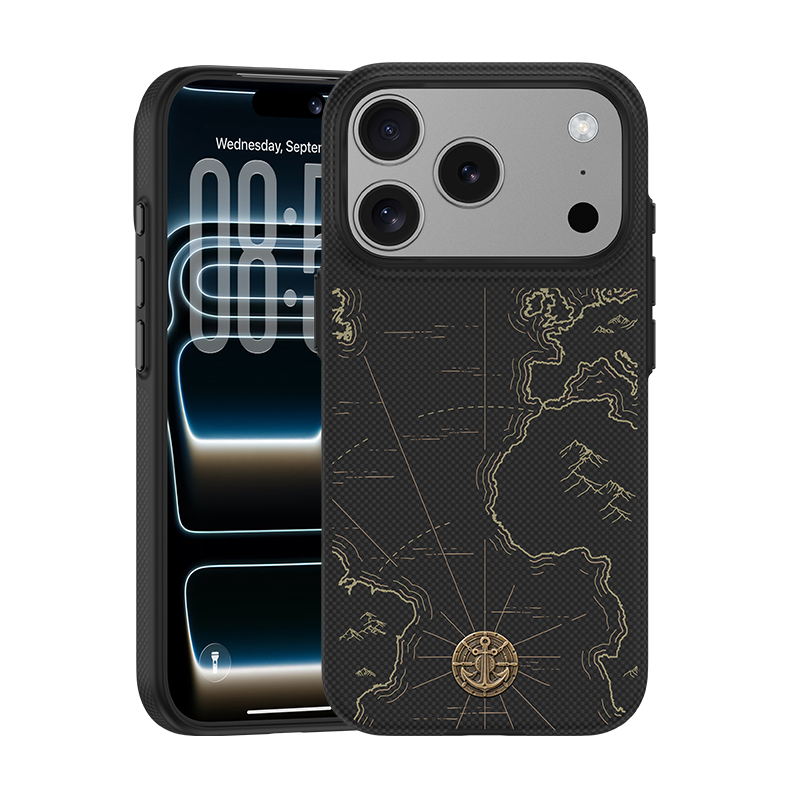 Benks ArmorEdge Kevlar case for iPhone 17 Pro Max black with world map engraving