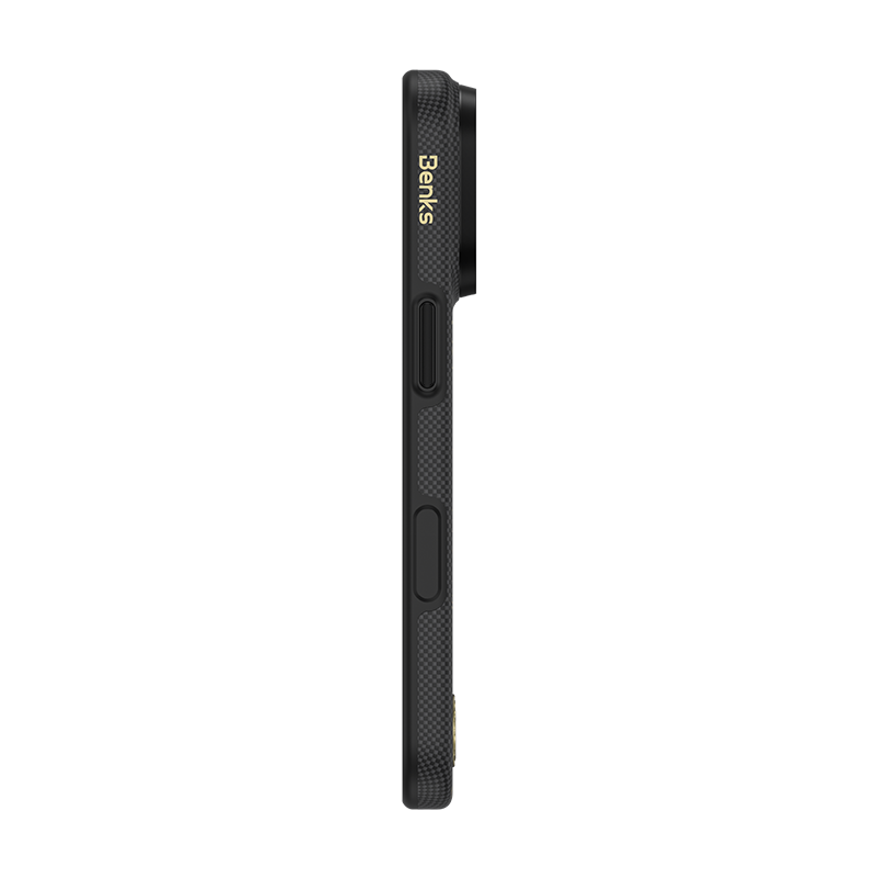 ArmorEdge Kevlar case slim side profile iPhone 17 Pro Max Benks gold logo