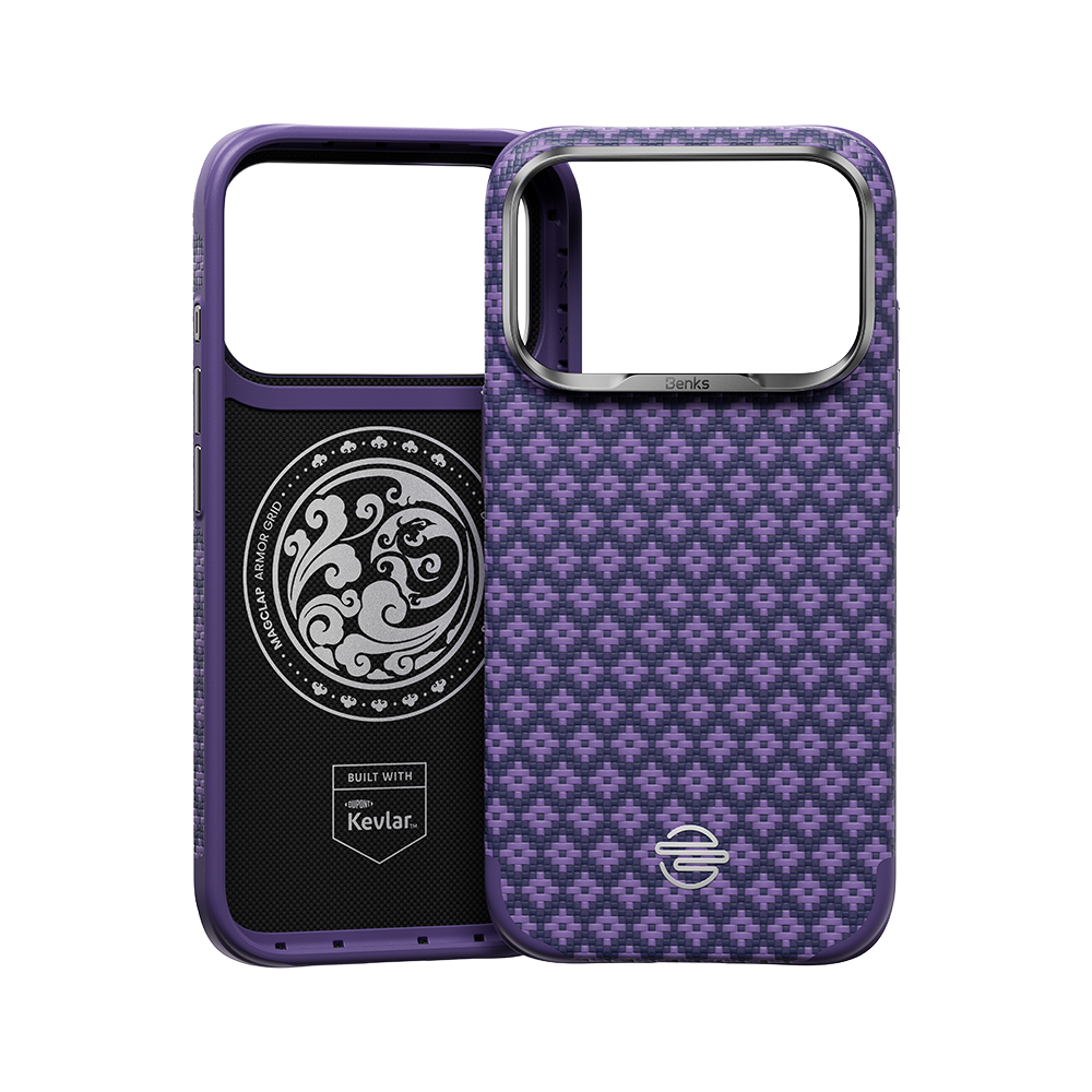 ArmorEdge Peri Purple back view geometric Kevlar weave and wave medallion