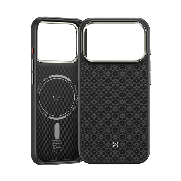 Extreme close-up of the premium Kevlar® weave on the Benks ArmorGrid case, showing its durable and artistic pattern.