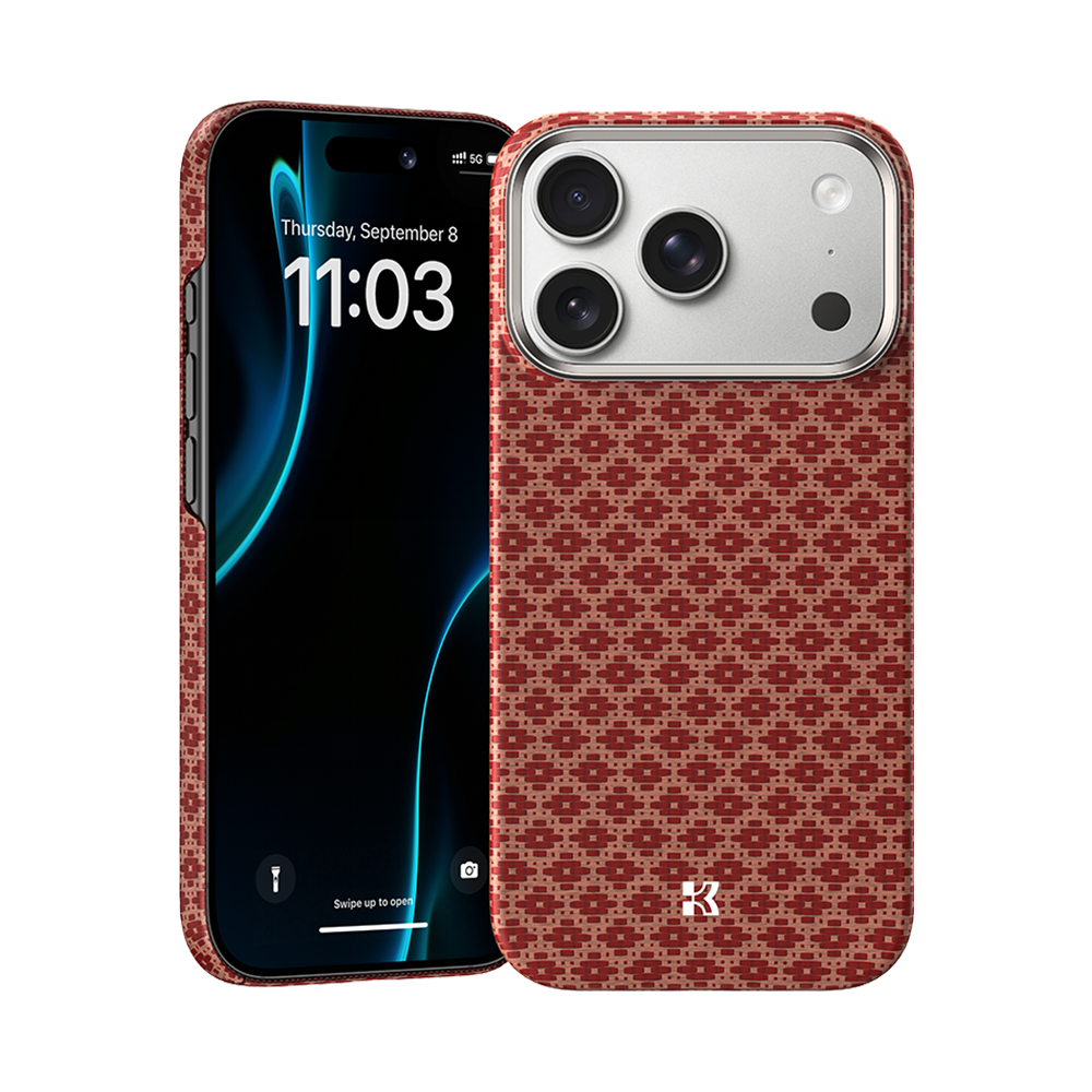 Front view of Kevlar® iPhone 17 Pro Max case with sleek design, featuring lightweight durability and precise cutouts.