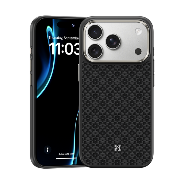 Benks iPhone 17 Pro Max Kevlar® Case, showing the front design with ergonomic features and impact-resistant properties.