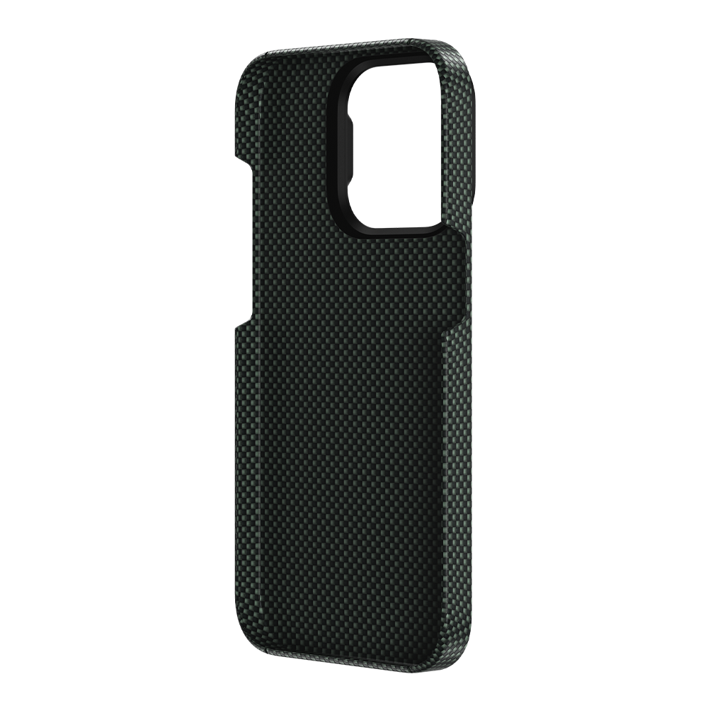 Durable green Kevlar® ArmorTint case with MagSafe for iPhone 15 Pro 