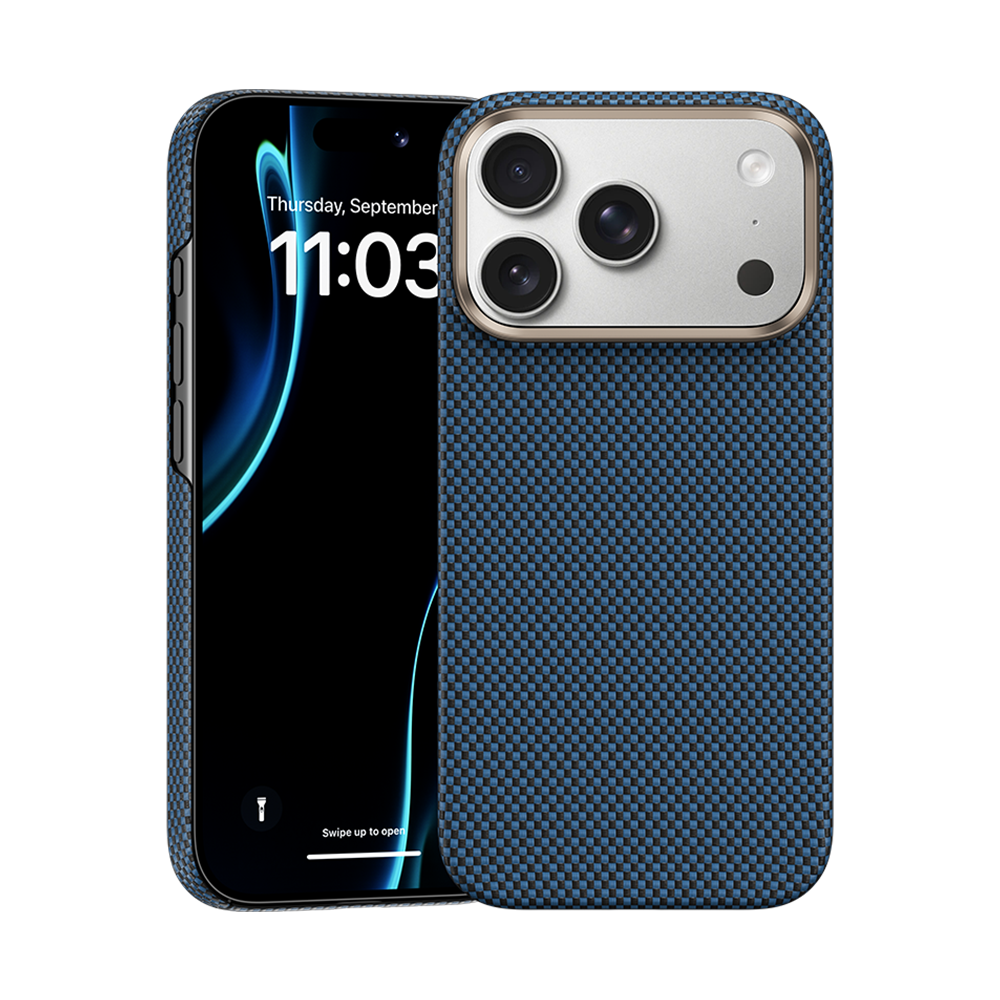 Sleek front view of Benks Kevlar® phone case for iPhone 17 Pro Max, with protective material designed for daily durability.