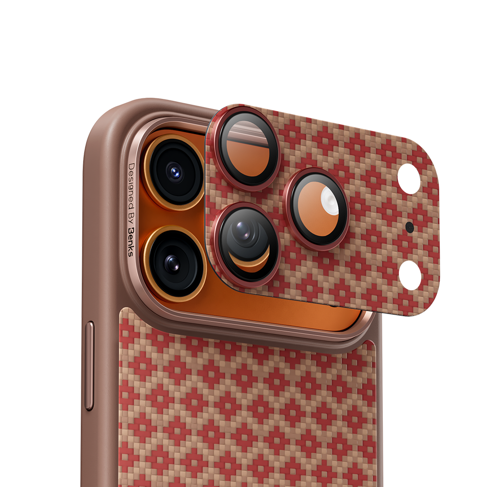 ArmorWarrior aramid fiber lens protector installed on iPhone 17 Pro Max camera module