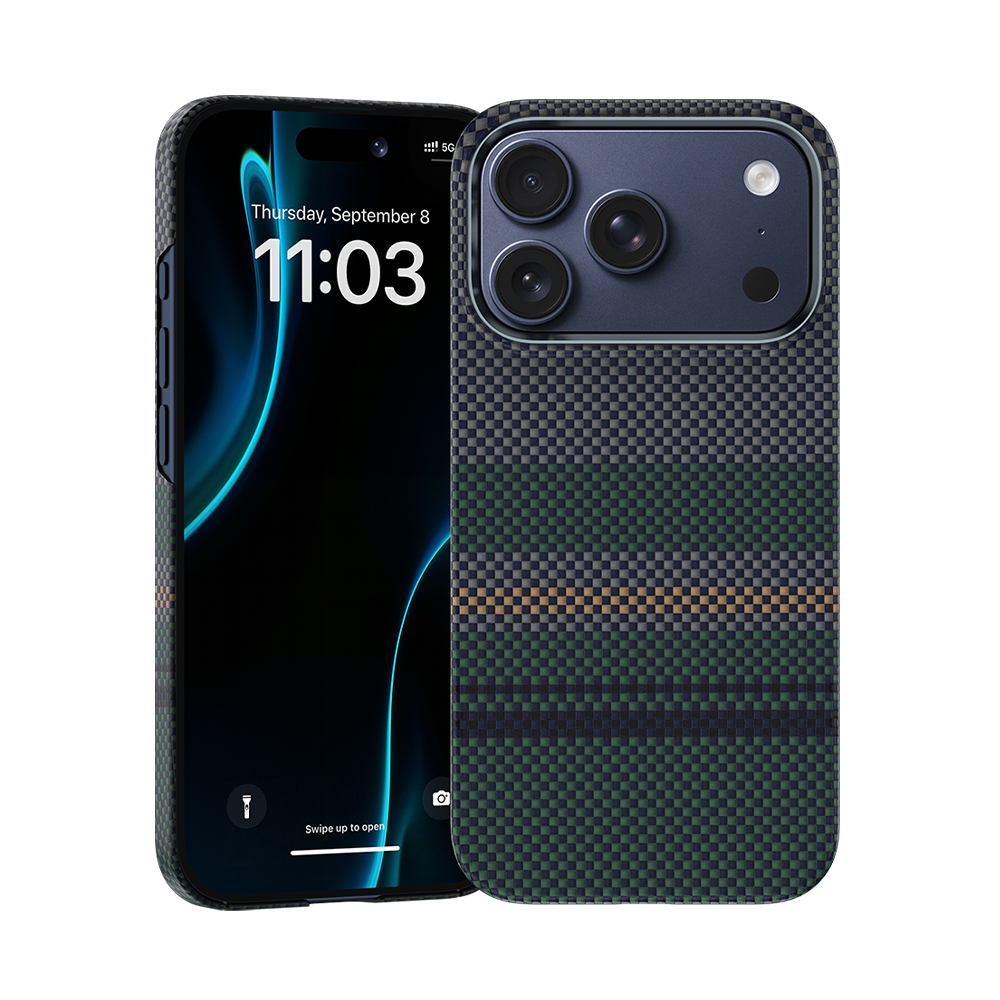 Sleek front view of Benks Kevlar® phone case for iPhone 17 Pro Max, with protective material designed for daily durability.