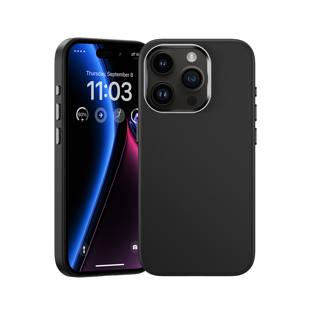 Vintage Leather Case for iPhone 15 Pro Max, showcasing rich texture and elegant stitching details, with precise cutouts for camera and ports