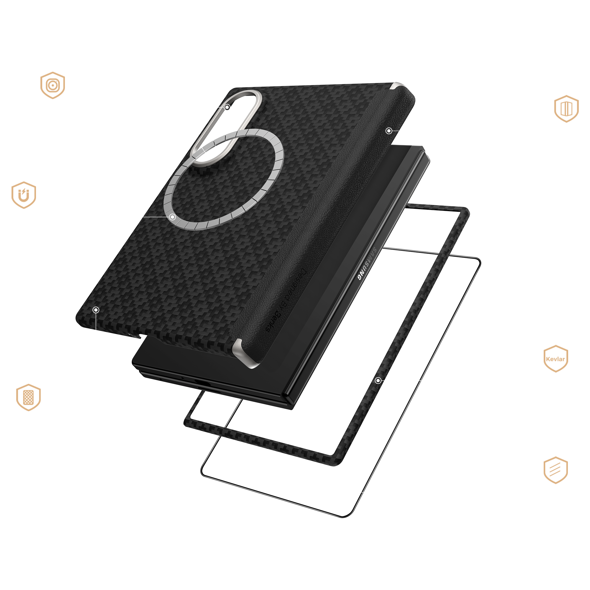 Benks Grand Combo ArmorGrid Air Obsidian Black Kevlar case for Samsung Galaxy Z Fold 8 — product image 15 PNG