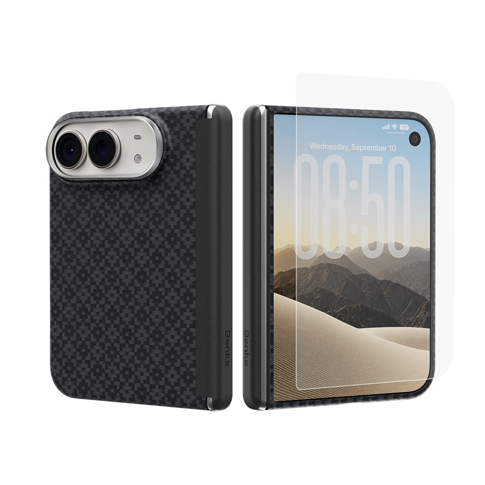 [Grand Combo Hinge Protection] ArmorGrid Air Obsidian Black Case built with Kevlar® for iPhone Duo