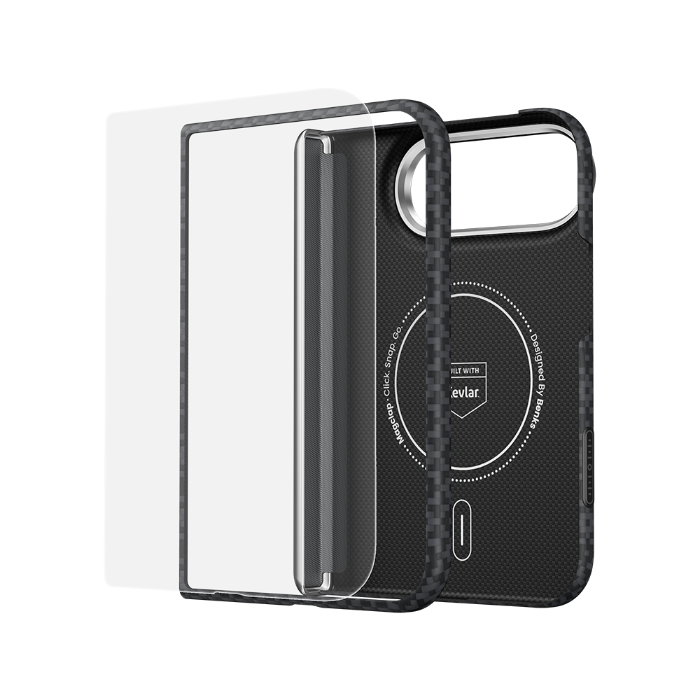 [Grand Combo Hinge Protection] ArmorGrid Air Obsidian Black Case built with Kevlar® for iPhone Duo