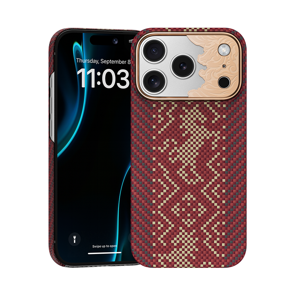 Front and back view of Knight ArmorAir Kevlar® case on iPhone 17 Pro Max