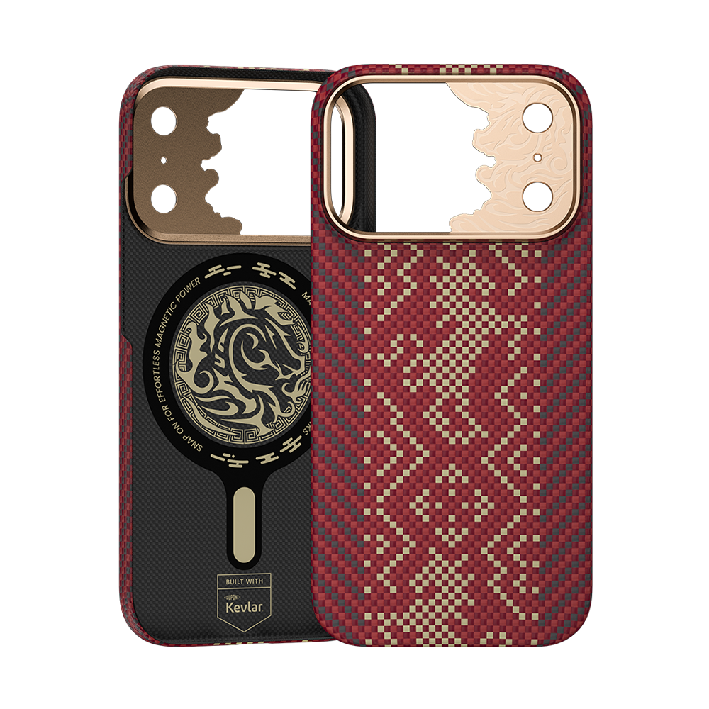 Knight ArmorAir Kevlar® case installed on iPhone 17 Pro Max, rear view