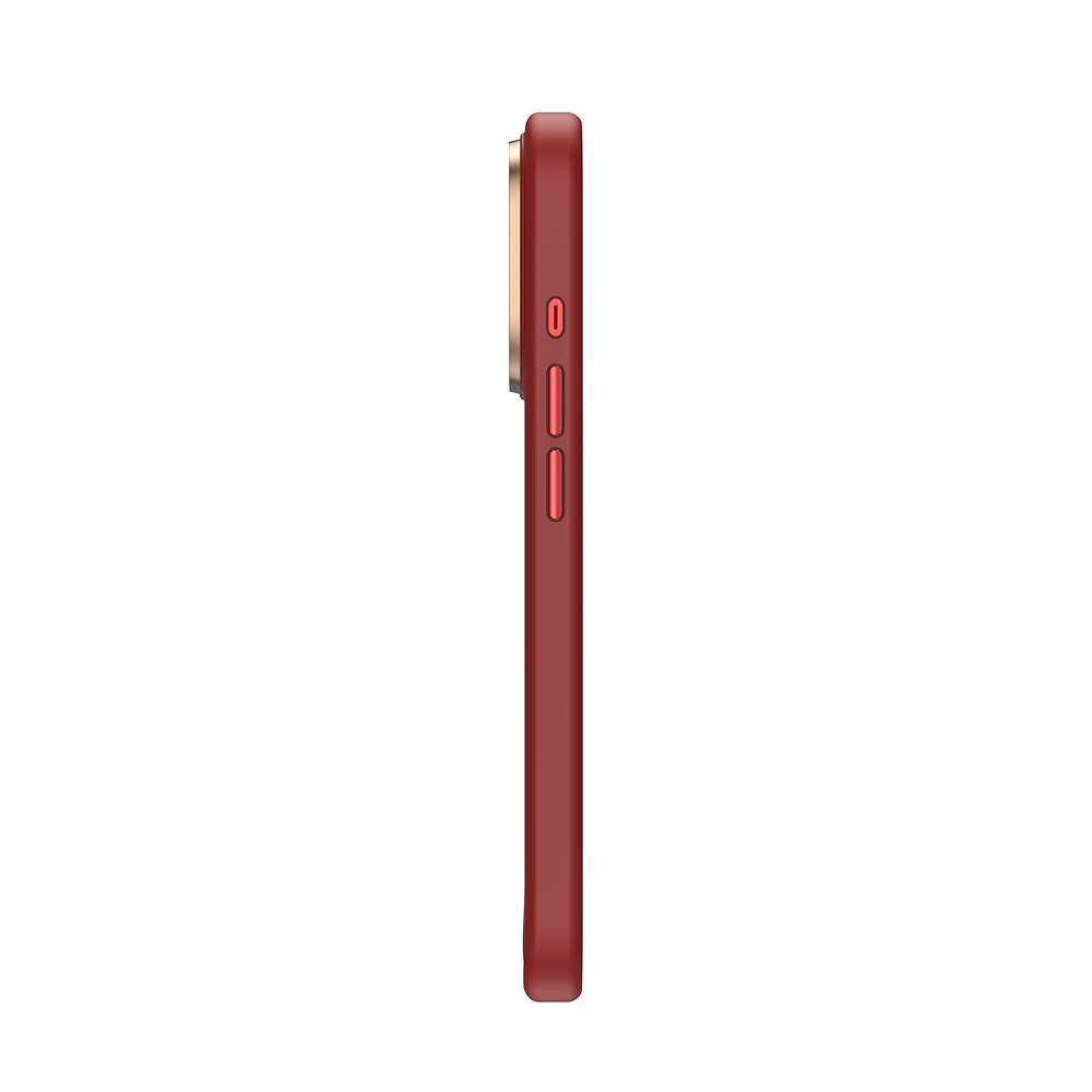 Knight ArmorPro red Kevlar case slim side profile iPhone 17 Pro with gold accent