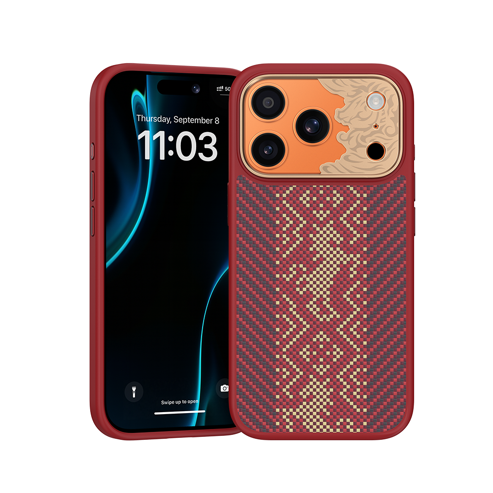 Benks Knight ArmorPro Kevlar case for iPhone 17 Pro red cross-stitch pattern front view