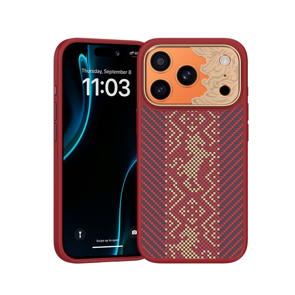 Benks Knight ArmorPro Kevlar case for iPhone 17 Pro red cross-stitch pattern front view