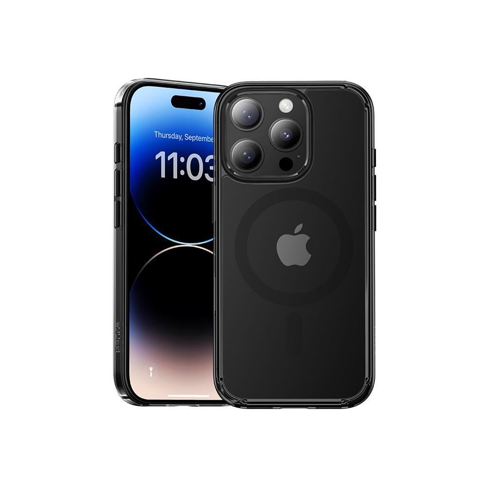 Black phone case with Apple logo on a white background