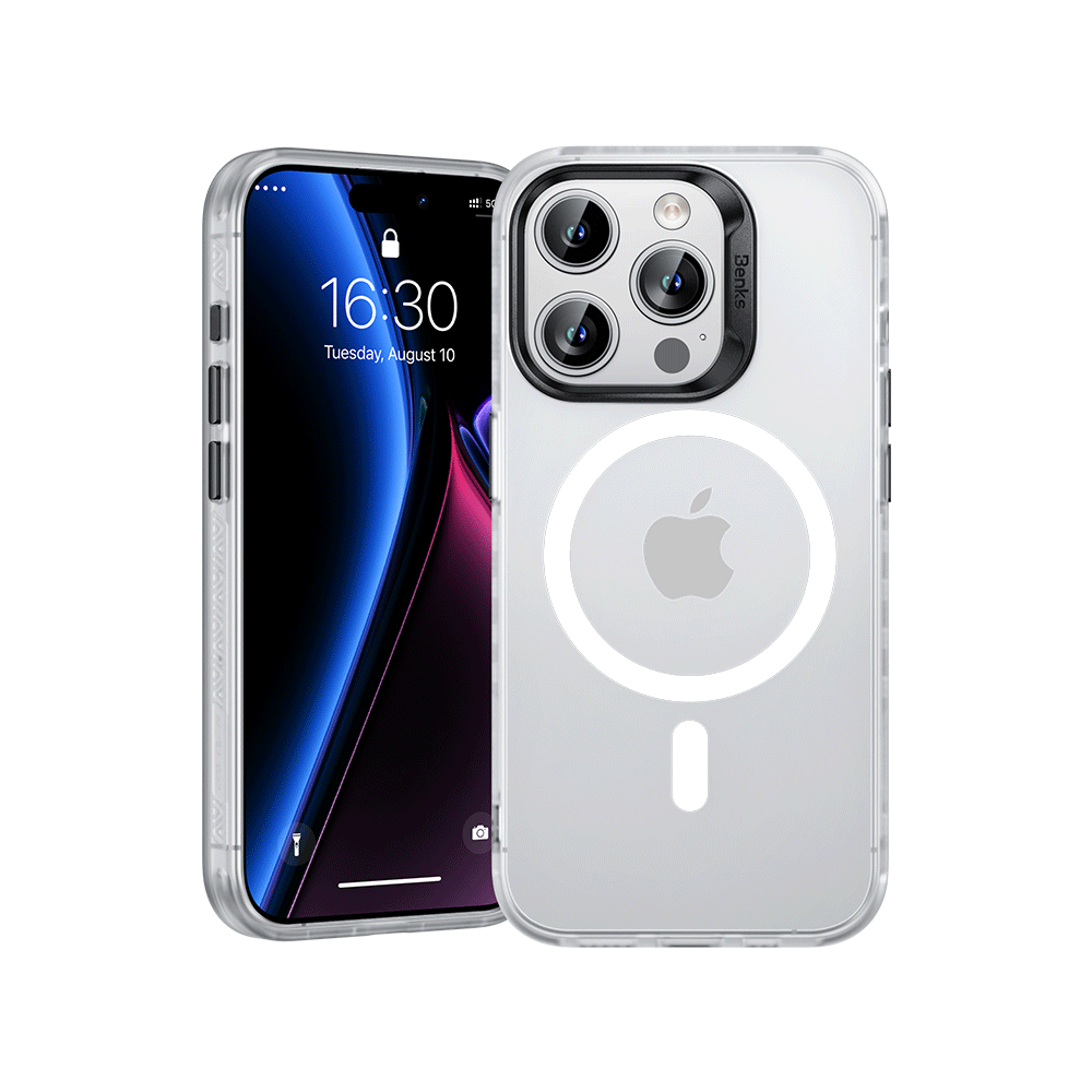 Sleek and durable Lucid Armor Case for iPhone 15 Pro by MagClap, offering full body protection, a no-fingerprint finish, and responsive clicky buttons for ease of use.
