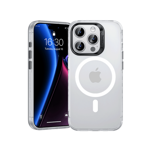Sleek and durable Lucid Armor Case for iPhone 15 Pro Max by MagClap™, featuring a no-fingerprint surface, full-body coverage, and responsive clicky buttons for enhanced functionality.