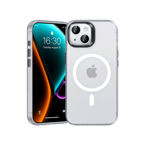 MagClap Lucid Armor Phone Case for iPhone 15 Plus, featuring invisible, non-yellowing protection, breathable material, MagSafe compatibility, and wireless charging support.