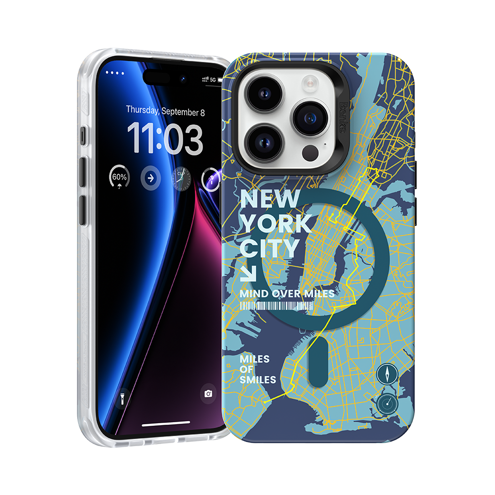 MagClap New York Phone Case for iPhone 15 Pro Max: A City Series case blending iconic NY street maps with slim, durable protection, MagSafe compatibility, and an elevated design symbolizing urban life.