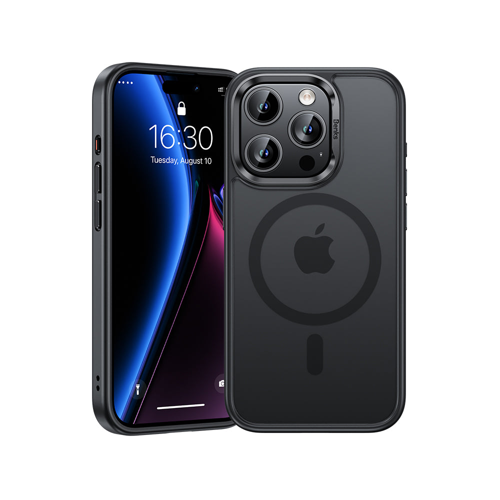 Durable and stylish MagClap™ Mist Case for iPhone 15 Pro, offering full body protection, a perfect slim fit, and a clicky metal button, without compromising MagSafe functionality.