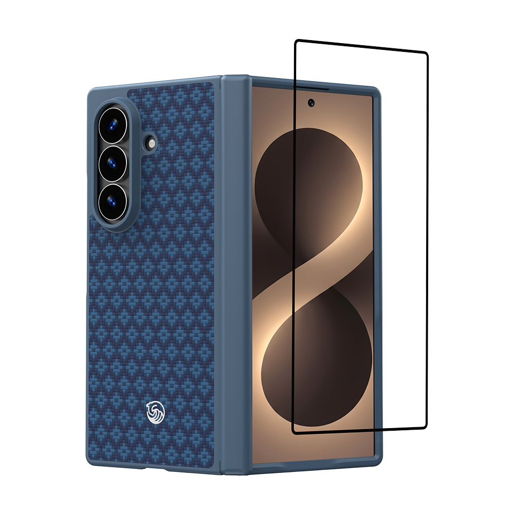 [Grand Combo] ArmorGrid Pro Azure Blue Kevlar® Case for Samsung Galaxy Z Fold 8 Ultra