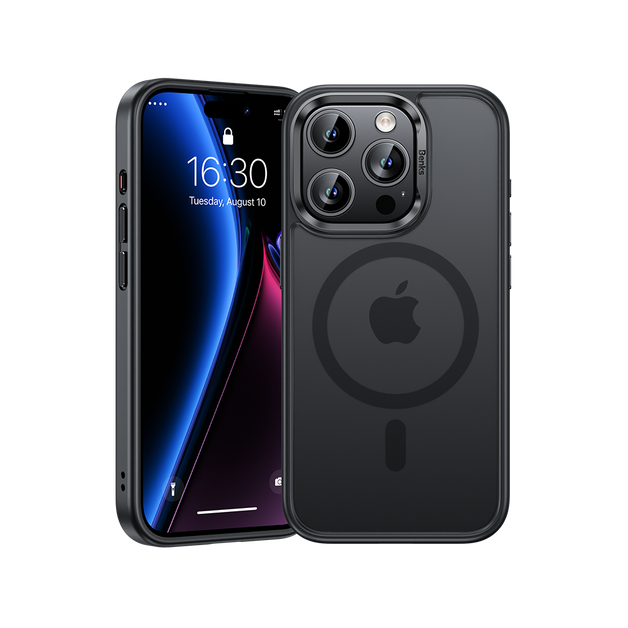 Durable and stylish MagClap™ Mist Case for iPhone 15 Pro Max, featuring full body protection, a slim and precise fit, clicky metal button, and MagSafe® compatibility.