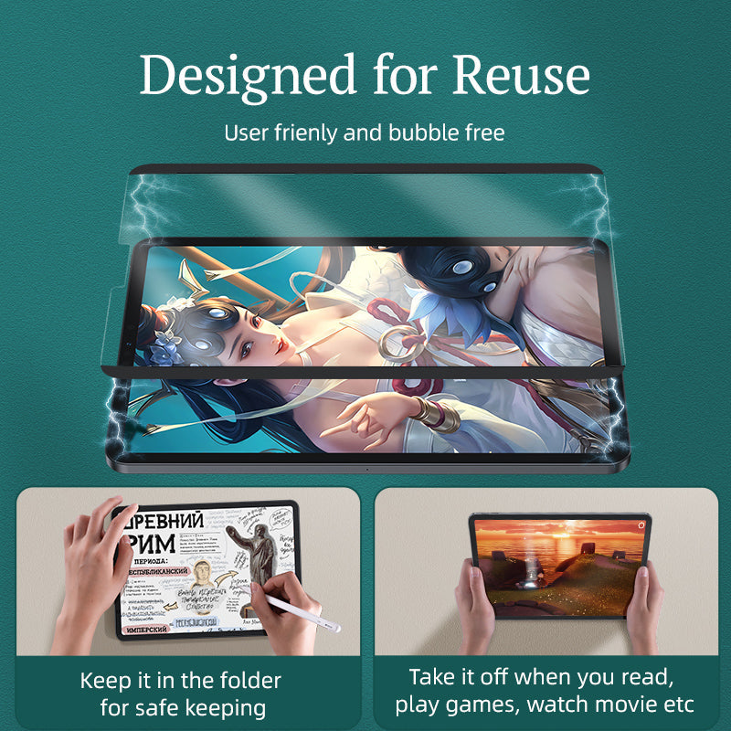 Designed for reuse, install it when you writing and drawing, take it off when you read, play games, watch movies etc.