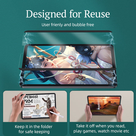 Designed for reuse, install it when you writing and drawing, take it off when you read, play games, watch movies etc.
